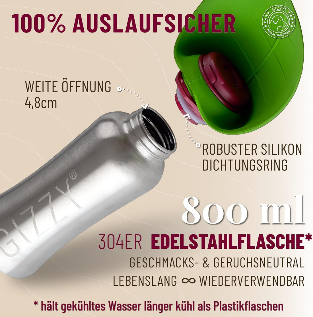 GIZZY® Trinkflasche Hund – Auslaufsichere Edelstahl-Wasserflasche