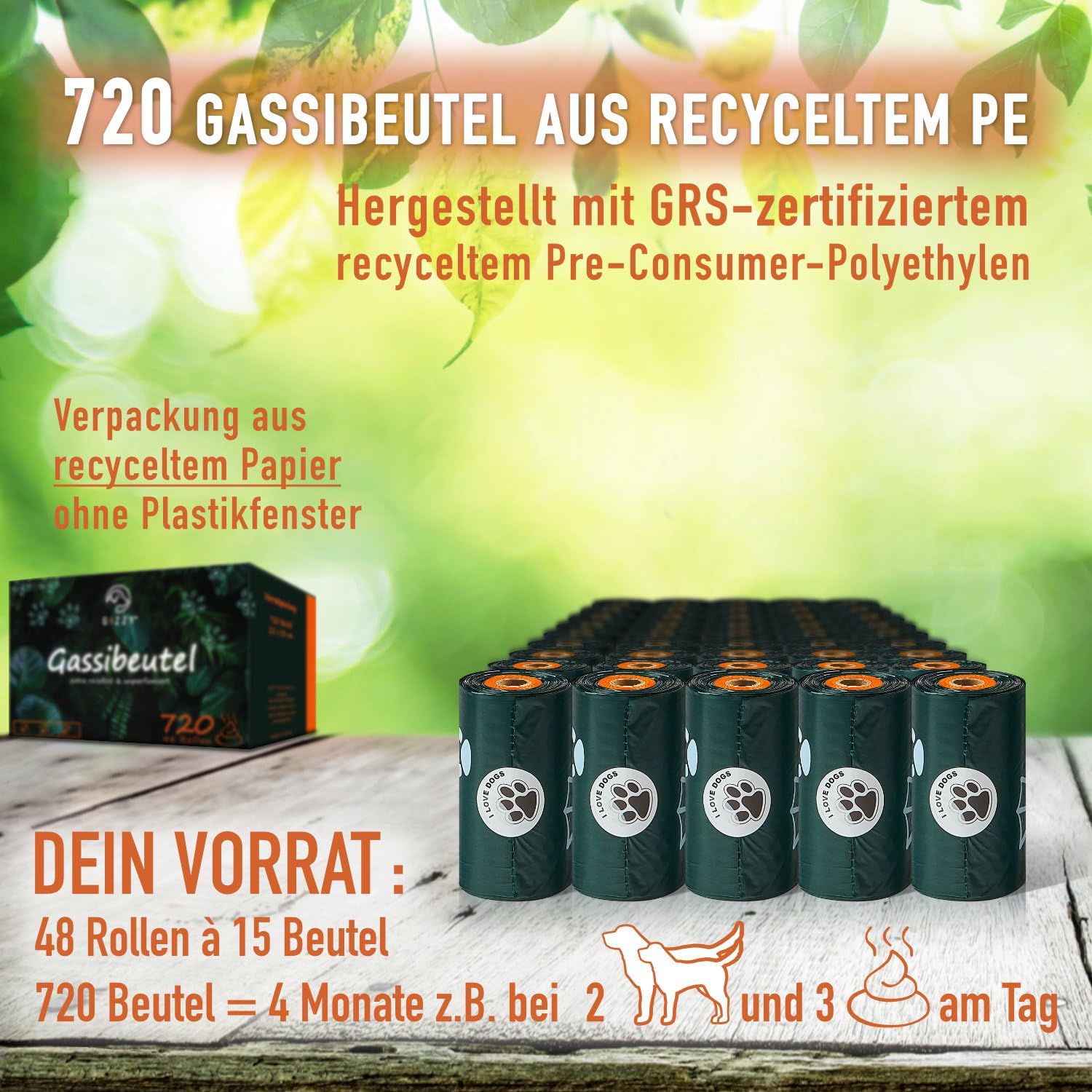 GIZZY® Hundekotbeutel – Reißfeste & auslaufsichere Kotbeutel aus recyceltem PE