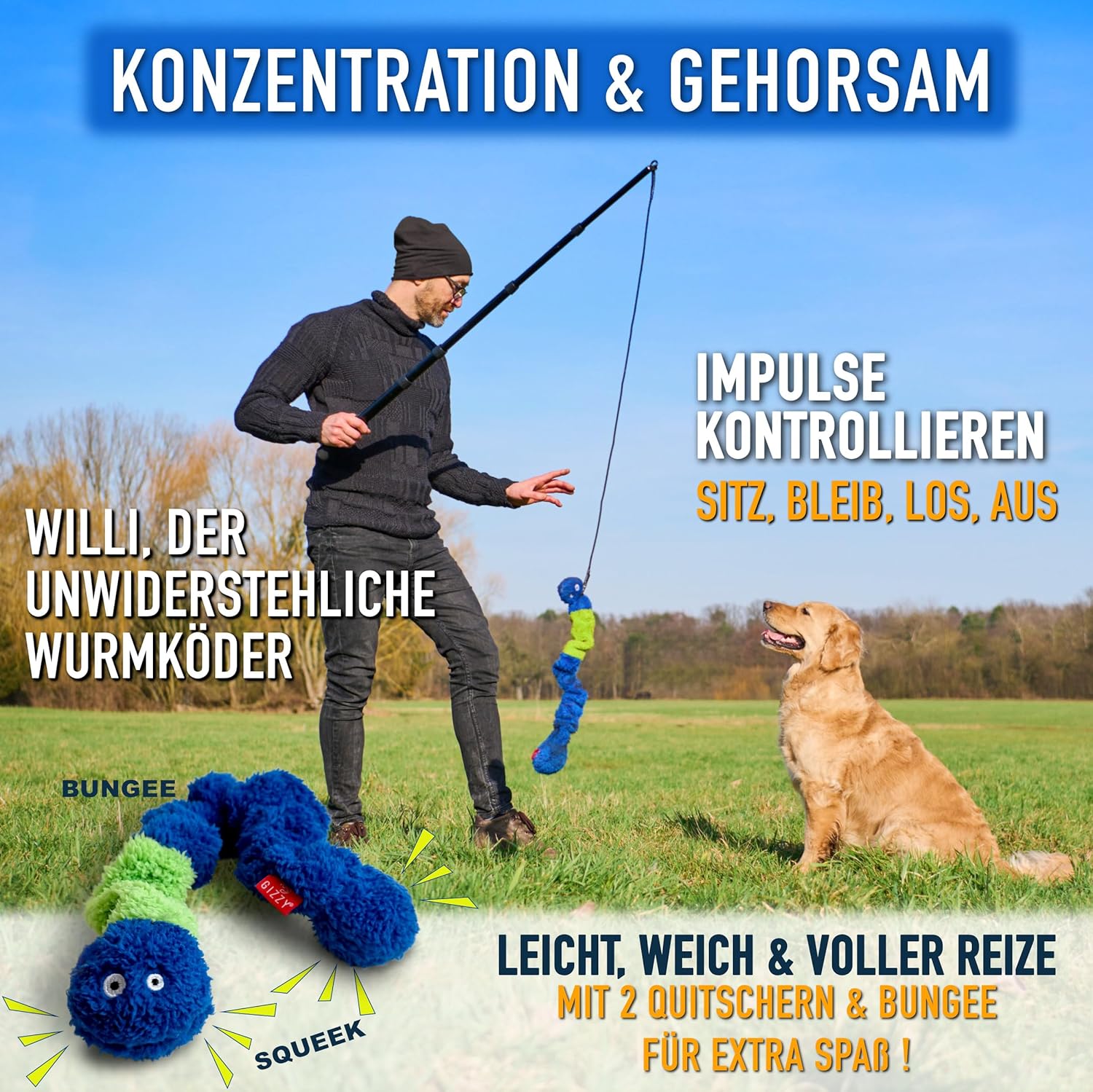 GIZZY® Reizangel Hund XL – Robuste Trainingsangel & Hundespielzeug