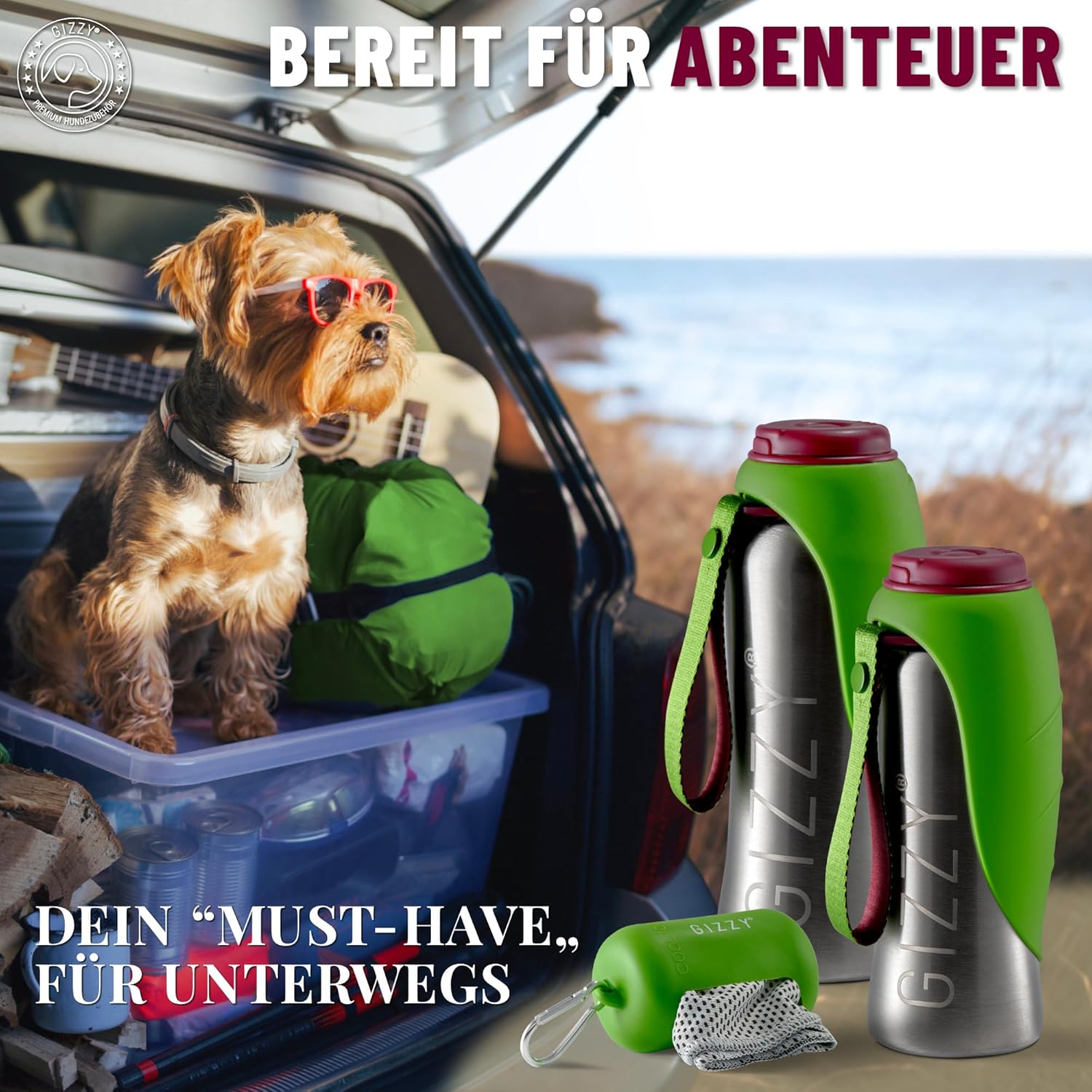 GIZZY® Trinkflasche Hund – Auslaufsichere Edelstahl-Wasserflasche