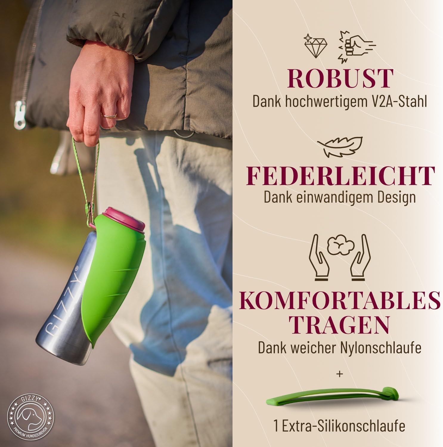 GIZZY® Trinkflasche Hund – Auslaufsichere Edelstahl-Wasserflasche