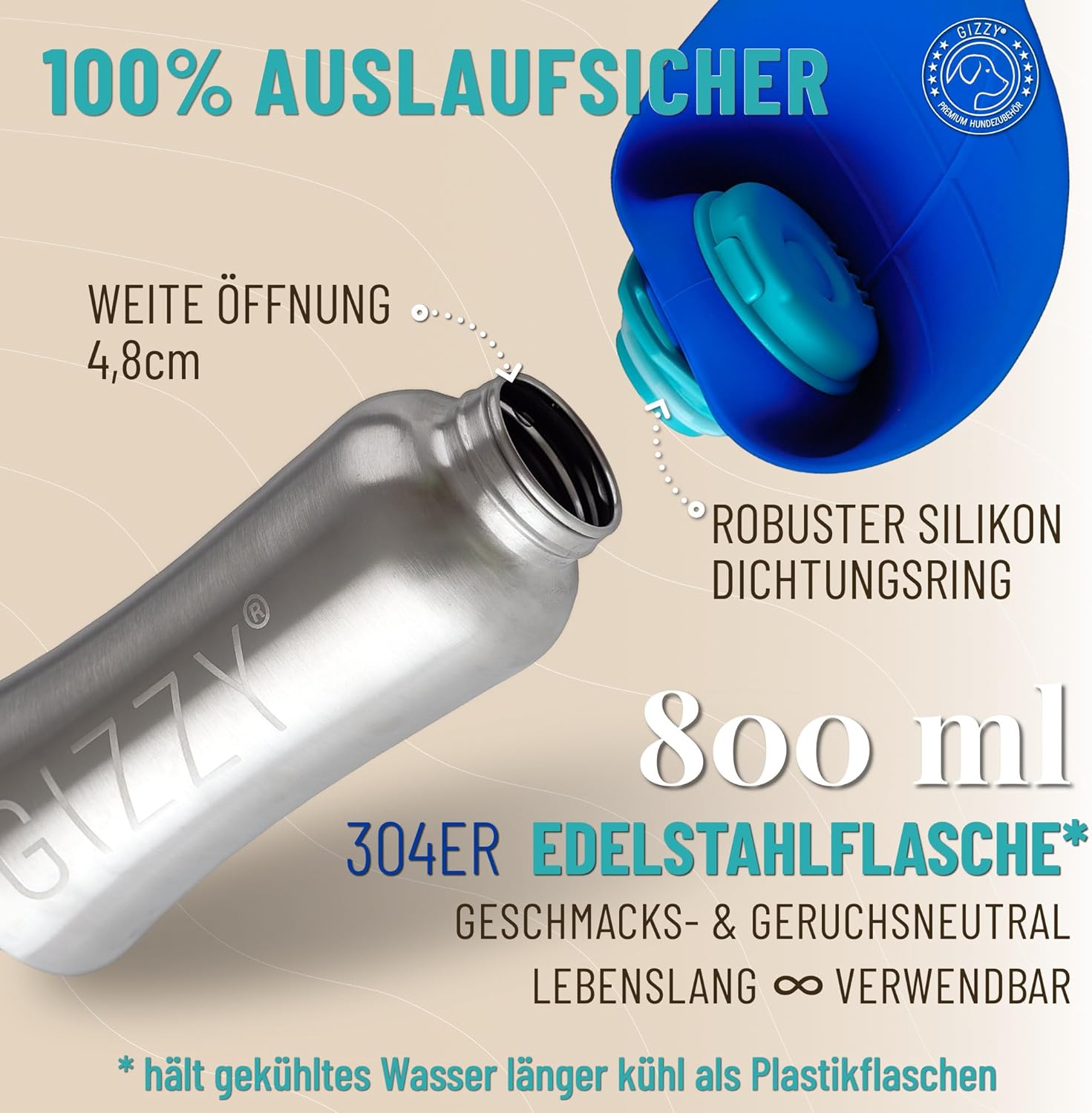 GIZZY® Trinkflasche Hund – Auslaufsichere Edelstahl-Wasserflasche