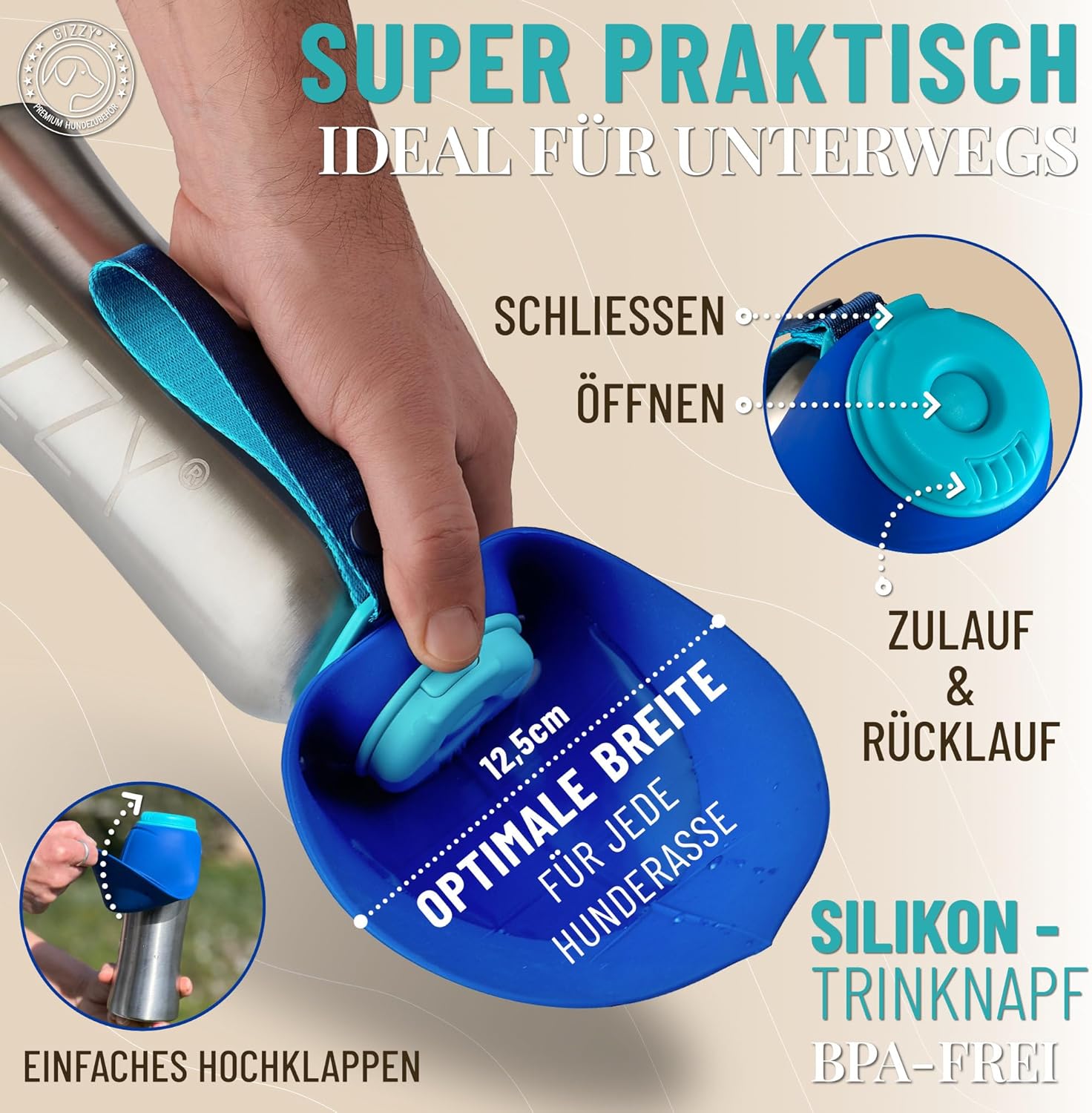 GIZZY® Trinkflasche Hund – Auslaufsichere Edelstahl-Wasserflasche