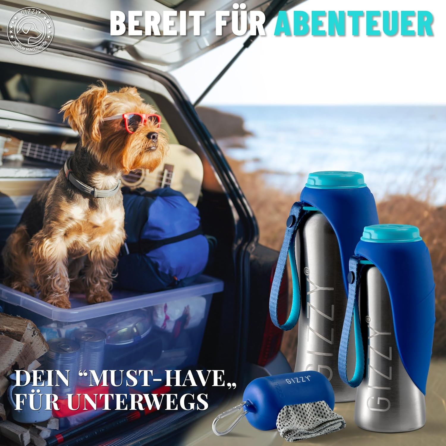 GIZZY® Trinkflasche Hund – Auslaufsichere Edelstahl-Wasserflasche