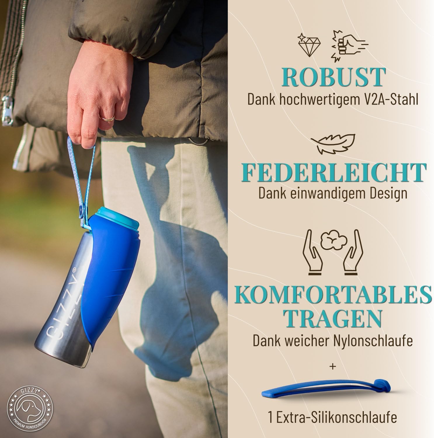 GIZZY® Trinkflasche Hund – Auslaufsichere Edelstahl-Wasserflasche